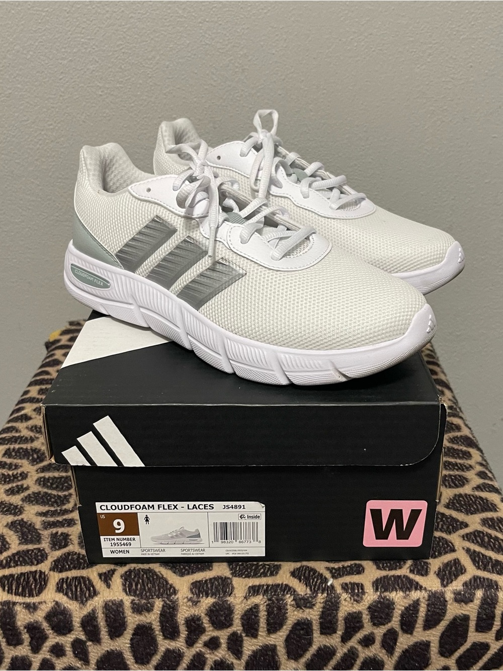 Adidas Cloudfoam Flex Wide Fit Casual Sneakers White Mesh Comfort Womens 9